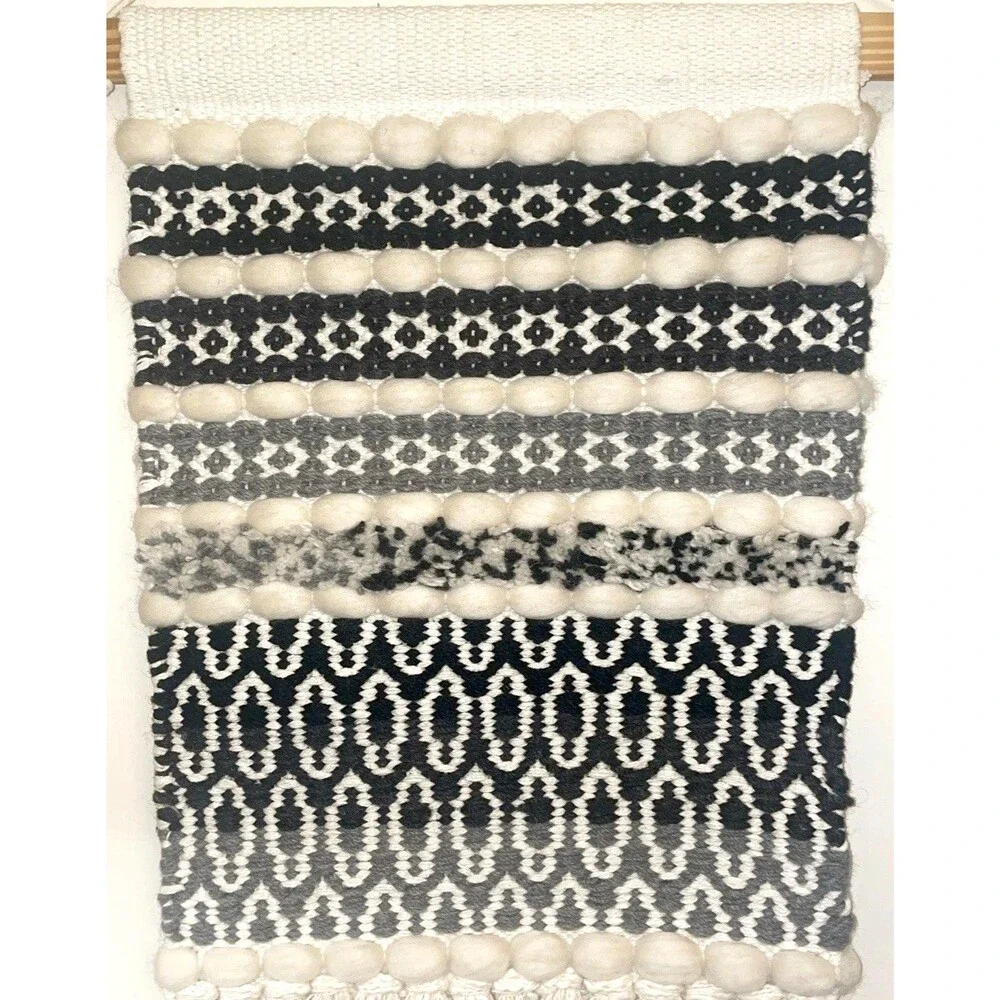 Bohemian Woven Wall Hanging Tassel Tapestry Home Wool Textile Art Decor 13”x 34”